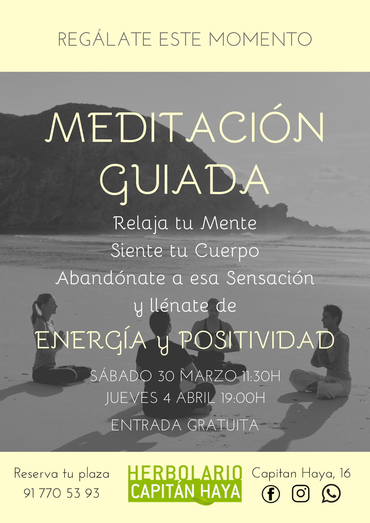 MEDITACIÓN GUIADA | 30/03/19 | 11:30 Y 04/04/2019  | 19:00