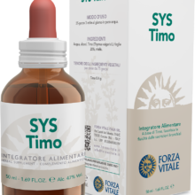 SYS TIMO FORZA VITALE SYS Timo Forza Vitale es un complemento alimenticio de Tomillo que favorece la fluidez de las secreciones bronquiales.